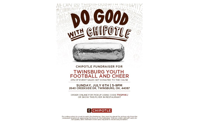 Chipotle Twinsburg Dine to Donate Sunday July 6th